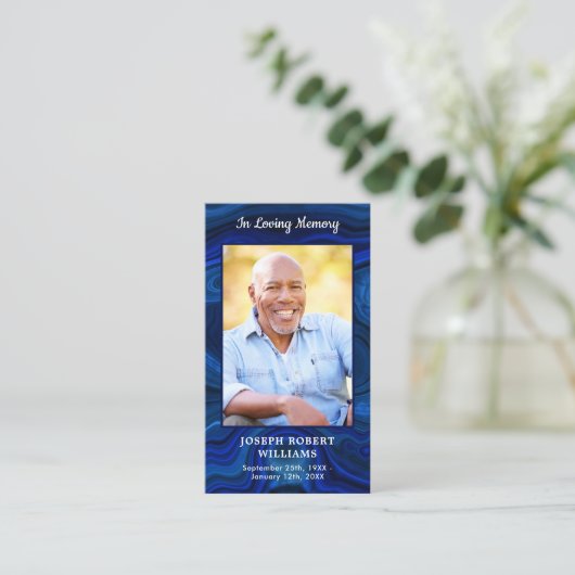 葬儀記念祈りの言葉カードブルーマーブルフォト コーリングカード (スタンド正面)