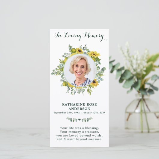 葬儀記念祈りの言葉カードユーカリひまわり (スタンド正面)