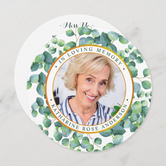 葬儀記念祈りの言葉カードユーカリ金ゴールド写真 シーズンカード (正面/裏面)