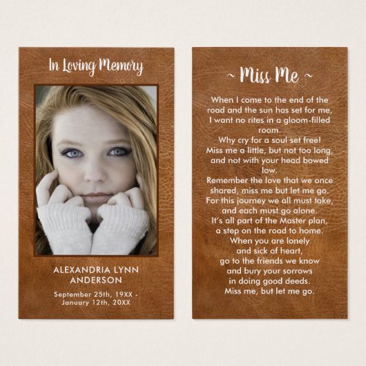 葬儀記念祈りの言葉カード悔やみや弔慰革 (正面&裏面)