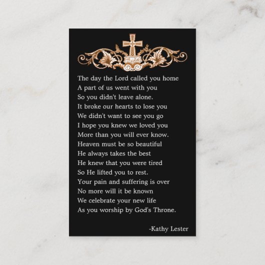 葬儀記念祈りの言葉フォトカード 名刺 (裏面)