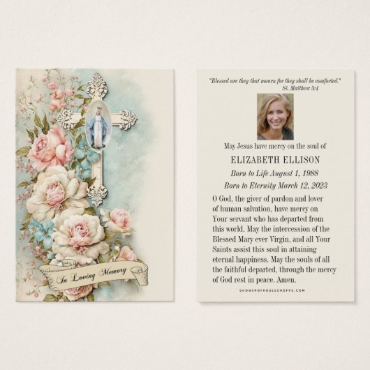 葬儀記念祈りの言葉ヴァージンメアリーカード (正面&裏面)