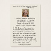 葬儀記念祈りの言葉ヴァージンメアリーカード (裏面)