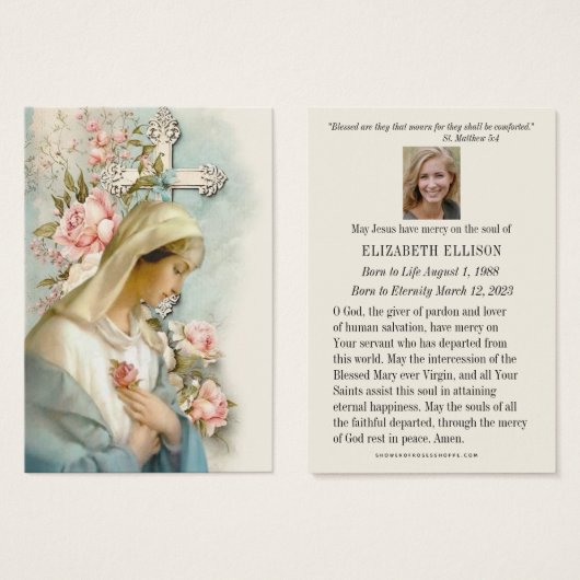 葬儀記念祈りの言葉ヴァージンメアリーカード (正面&裏面)