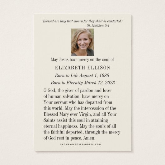 葬儀記念祈りの言葉ヴァージンメアリーカード (裏面)