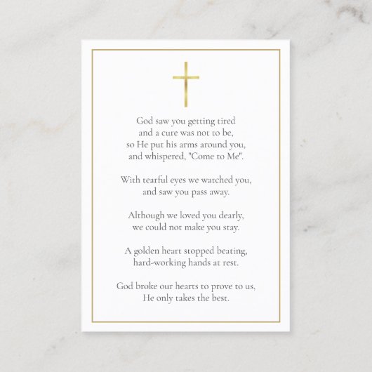 葬儀記念祈りの言葉写真カード 名刺 (裏面)