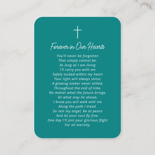 葬儀記念祈りの言葉記念ティール（緑がかった色）カード 名刺 (裏面)