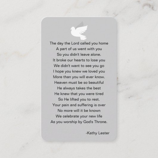 葬儀記念祈りの言葉鳩フォトカード 名刺 (裏面)