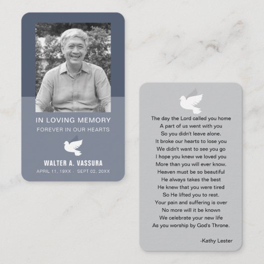 葬儀記念祈りの言葉鳩フォトカード 名刺 (正面/裏面)