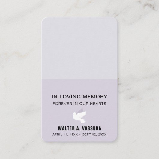 葬儀記念祈りの言葉鳩フォトカード 名刺 (正面)