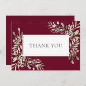 葬儀記念緑のバーガンディ金ゴールド サンキューカード (正面/裏面)