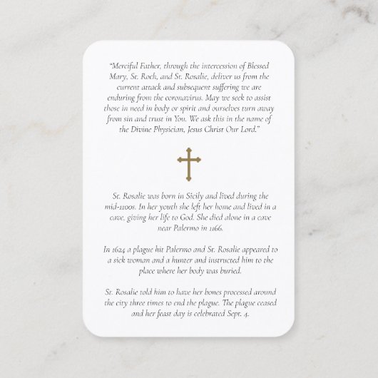 葬儀記念聖ロザリア祈りの言葉共感カード 名刺 (裏面)