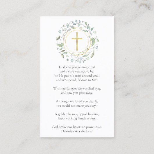 葬儀記念詩写真祈りの言葉カード 名刺 (裏面)