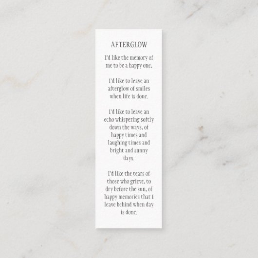 葬儀記念詩祈りの言葉写真ブックマークカード スキニー名刺 (裏面)