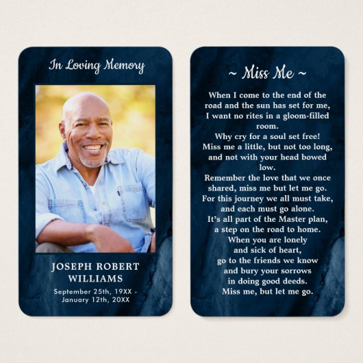 葬儀記念青大理石フォト祈りの言葉カード (正面&裏面)