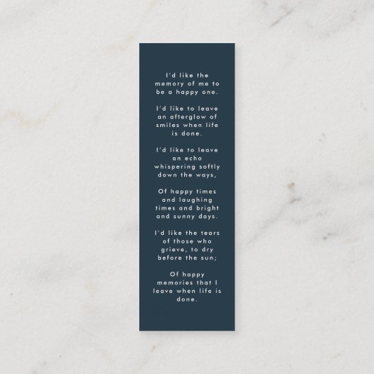 葬儀記念 |ネイビモダンーミニブックマークカード スキニー名刺 (裏面)