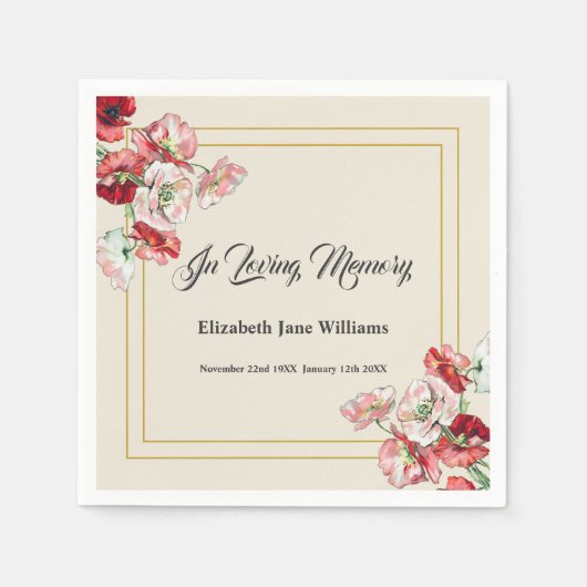 葬儀記念 |ポピーの水彩 スタンダードカクテルナプキン (正面)