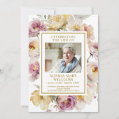 葬儀赤面ピンク&イエローフローラメモリアルプログラム 招待状 (正面)