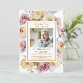 葬儀赤面ピンク&イエローフローラメモリアルプログラム 招待状 (スタンド正面)