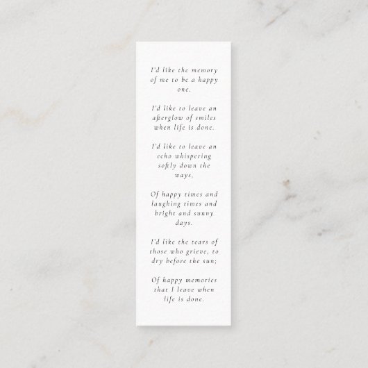 葬儀追悼記念ミニブックマークカード スキニー名刺 (裏面)