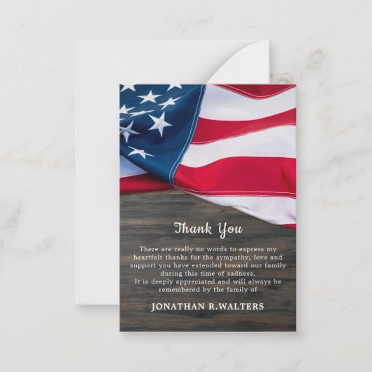 葬儀退役軍人アメリカ国旗のメモリアルありがとう ノートカード (正面)