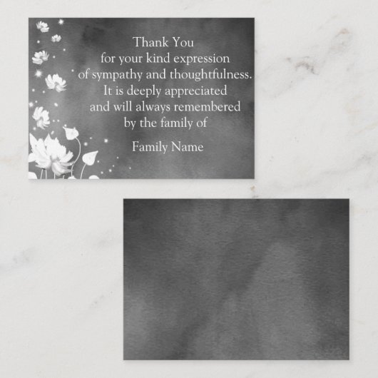 葬儀飛んでいる後の花びらサンキューカード ノートカード (正面/裏面)