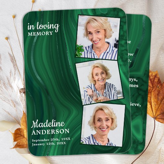 葬儀3写真記念祈りの言葉カードエメラルドグリーン