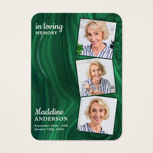 葬儀3写真記念祈りの言葉カードエメラルドグリーン (正面)