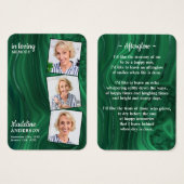 葬儀3写真記念祈りの言葉カードエメラルドグリーン (正面&裏面)