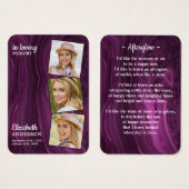 葬儀3写真記念祈りの言葉カードパープルマーブル (正面&裏面)