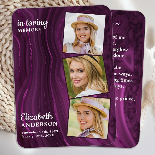 葬儀3写真記念祈りの言葉カードパープルマーブル