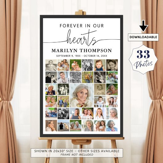 葬儀33 写真コラージュ 手書きのハート ポスター