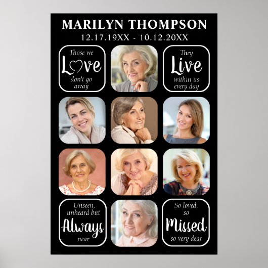 葬儀8枚の写真コラージュ追悼名言 ポスター (正面)