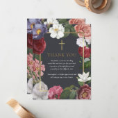 葬儀 ゴールド 十字架 花の感謝カード ノートカード (正面/裏面インサイチュ)