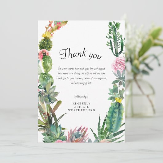 葬儀 サボテン 感謝カード (スタンド正面)