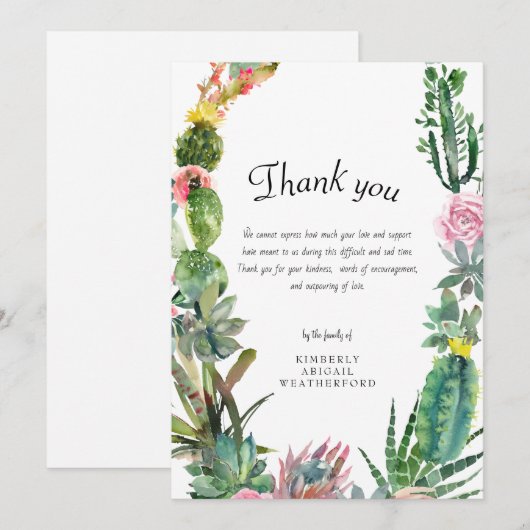 葬儀 サボテン 感謝カード (正面/裏面)