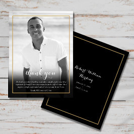 葬儀 フォト ブラック&ホワイト エレガント サンクス ポストカード