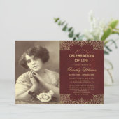 葬儀 写真 生命の祝祭 ワインレッド ゴールド 招待状 (スタンド正面)