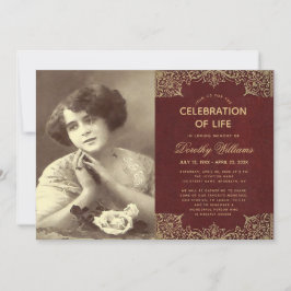 葬儀 写真 生命の祝祭 ワインレッド ゴールド 招待状