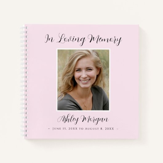 葬儀，愛する思い出，淡い色のピンク，名前日付 ノートブック (正面)