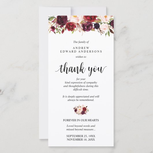 葬儀、死別、悔やみや弔慰·ブルゴーニュフローラ サンキューカード (正面)