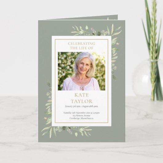 葬儀 緑のメモリアル オーダー オブ サービス 折りたたみ式 プログラム (正面)