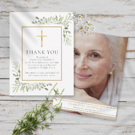 葬儀 記念 緑のキリスト教 フォト サンキューカード