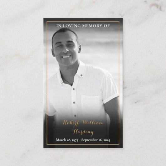 葬儀 追悼 ブラック ホワイト フォト 祈り カード (正面)