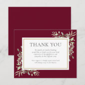 葬儀 追悼 水彩グリーン バーガンディ サンキューカード (正面/裏面)