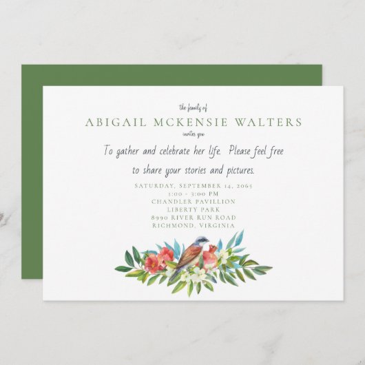 葬儀 鳥とぶどうの実 お別れの会の案内 サンキューカード (正面/裏面)