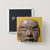 葬式のマスク、メキシコからのOlmec、 缶バッジ (正面&裏面)