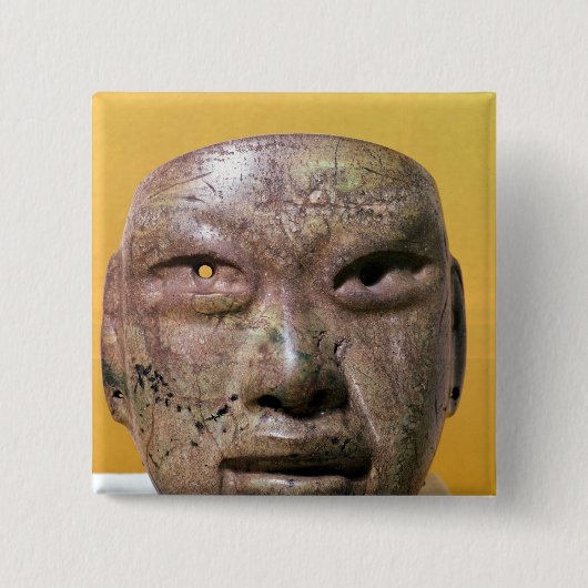 葬式のマスク、メキシコからのOlmec、 缶バッジ (正面)