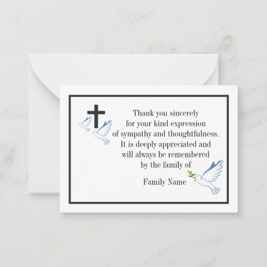 葬式の後に鳩と十字を交わすサンキューカード ノートカード (正面)