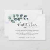 葬式の心感謝してい底の水の色の緑葉の サンキューカード (正面)